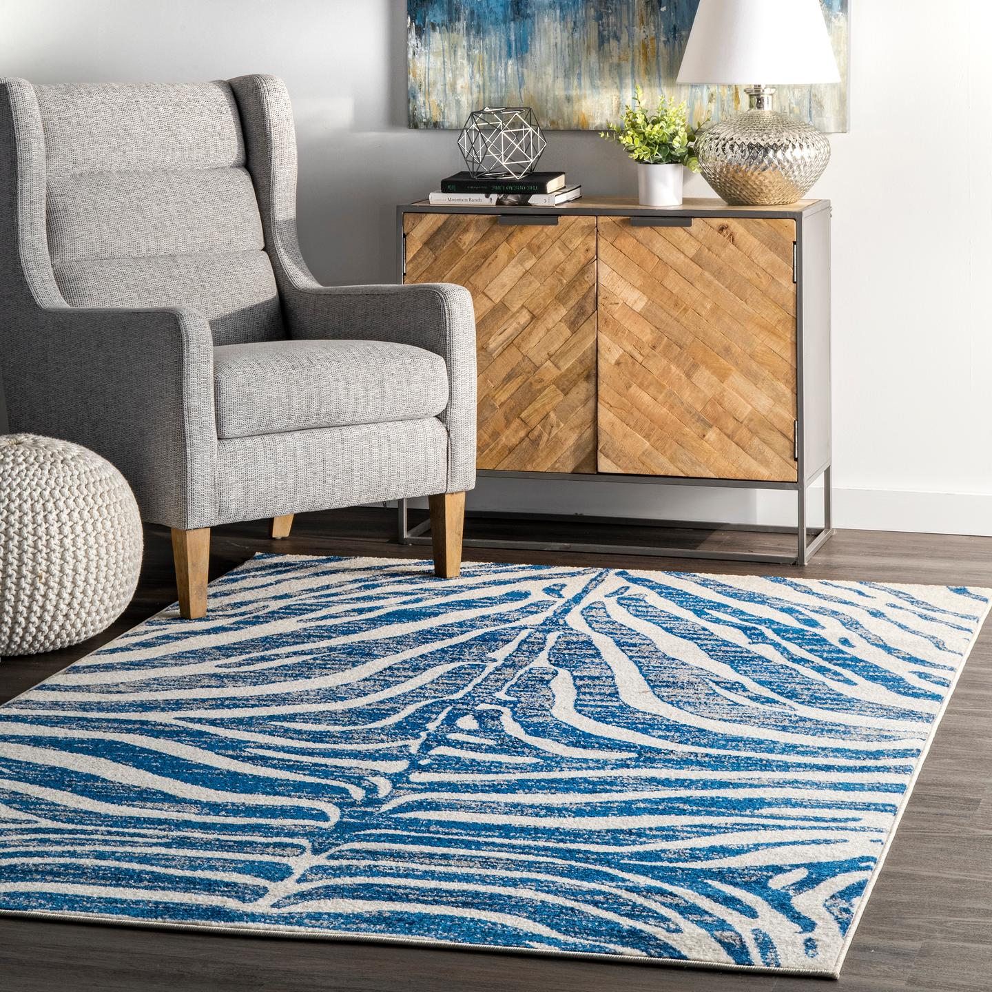 Nuloom Royal Zebra Stripes Nro3111B Blue Area Rug