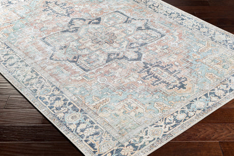 Surya Machine Washable Kemer Kmr-2307 Seafoam, Brick Red Rug.