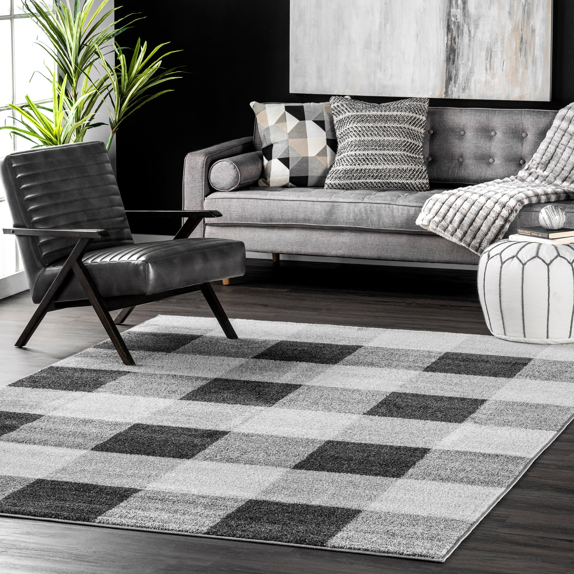 Nuloom Aisha Buffalo Plaid Nai1516A Gray Area Rug