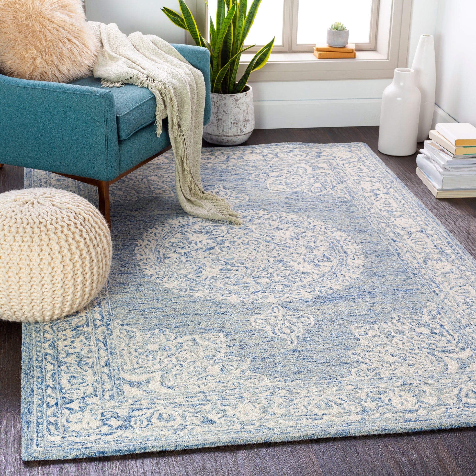 Surya Kayseri Ksr-2312 Denim, Ice Blue, Cream Area Rug