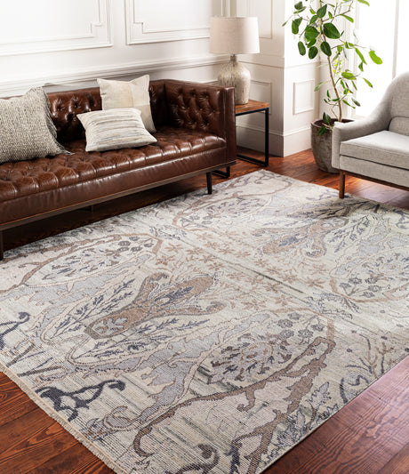 Surya Kushal Kus-2302 Silver Gray, White, Medium Gray, Taupe Rugs.