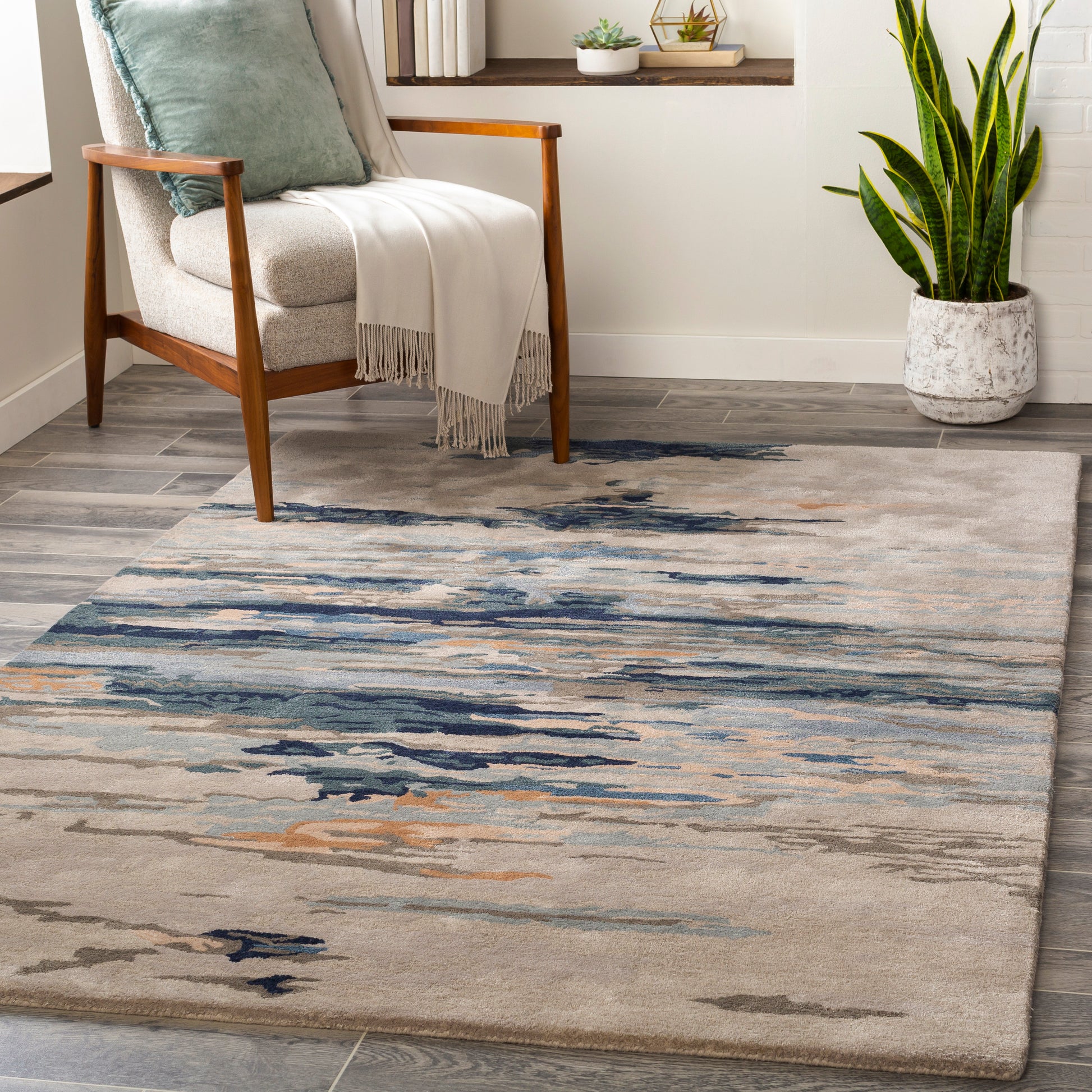 Surya Kavita Kvt-2302 Taupe, Navy, Dark Green, Denim Area Rug