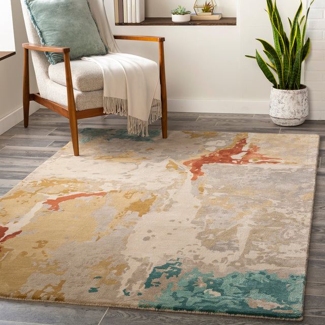 Surya Kavita Kvt-2305 Brick, Coral, Seafoam, Dark Green Rugs.