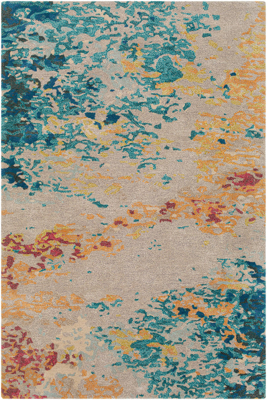 Surya Kavita Kvt-2319 Aqua, Blue, Burnt Orange, Yellow Area Rug