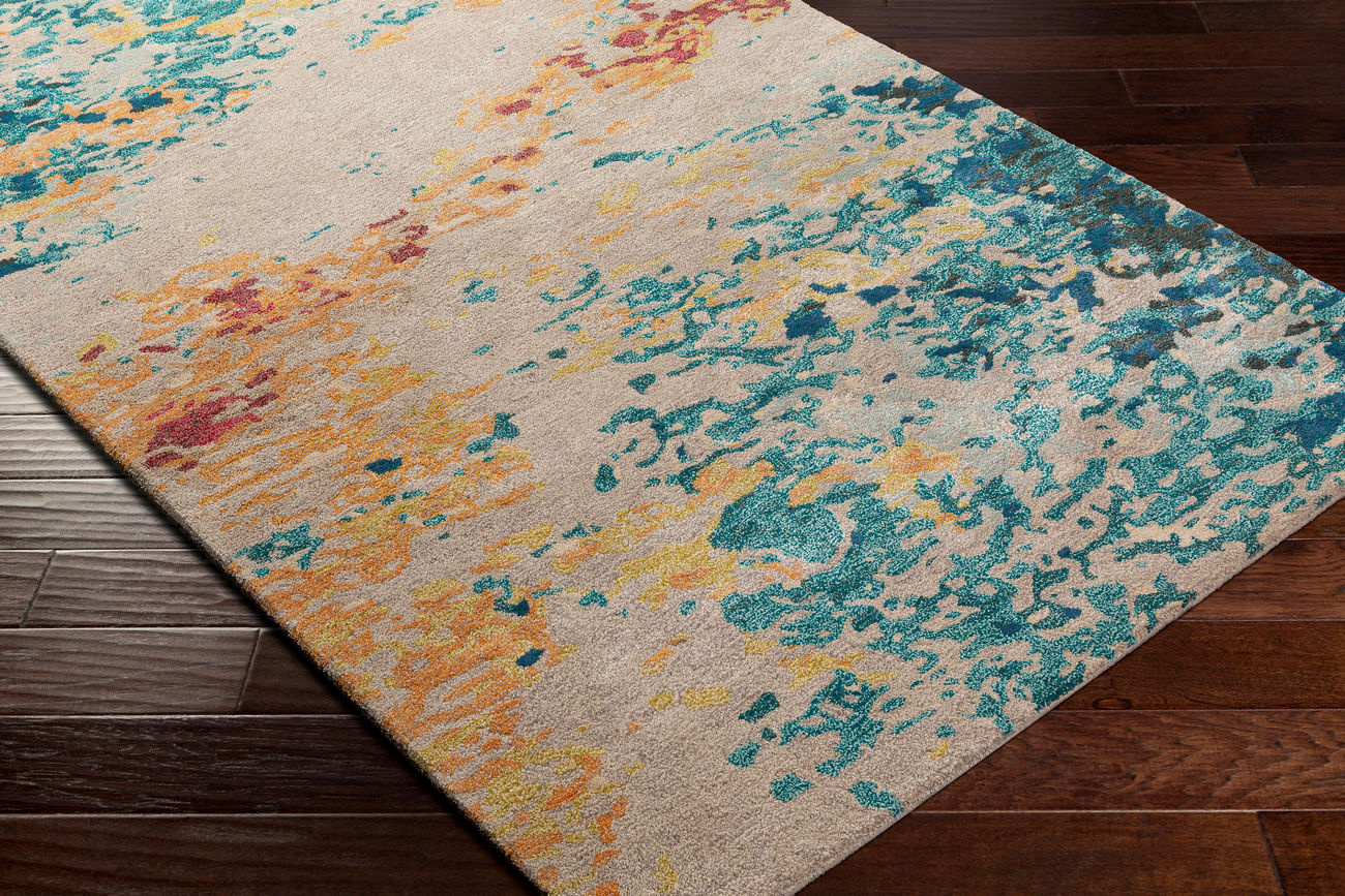Surya Kavita Kvt-2319 Aqua, Blue, Burnt Orange, Yellow Rugs.