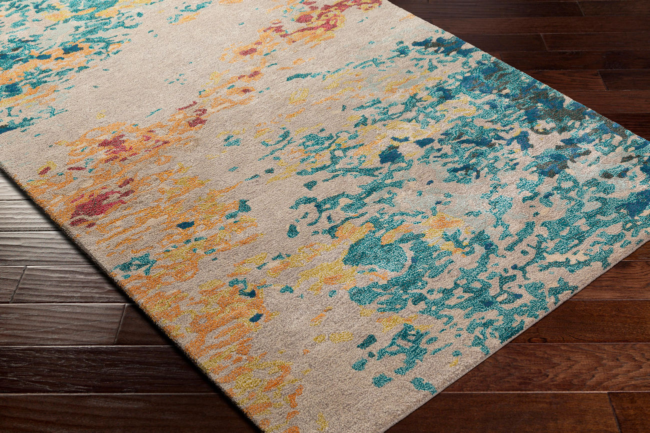 Surya Kavita Kvt-2319 Aqua, Blue, Burnt Orange, Yellow Area Rug