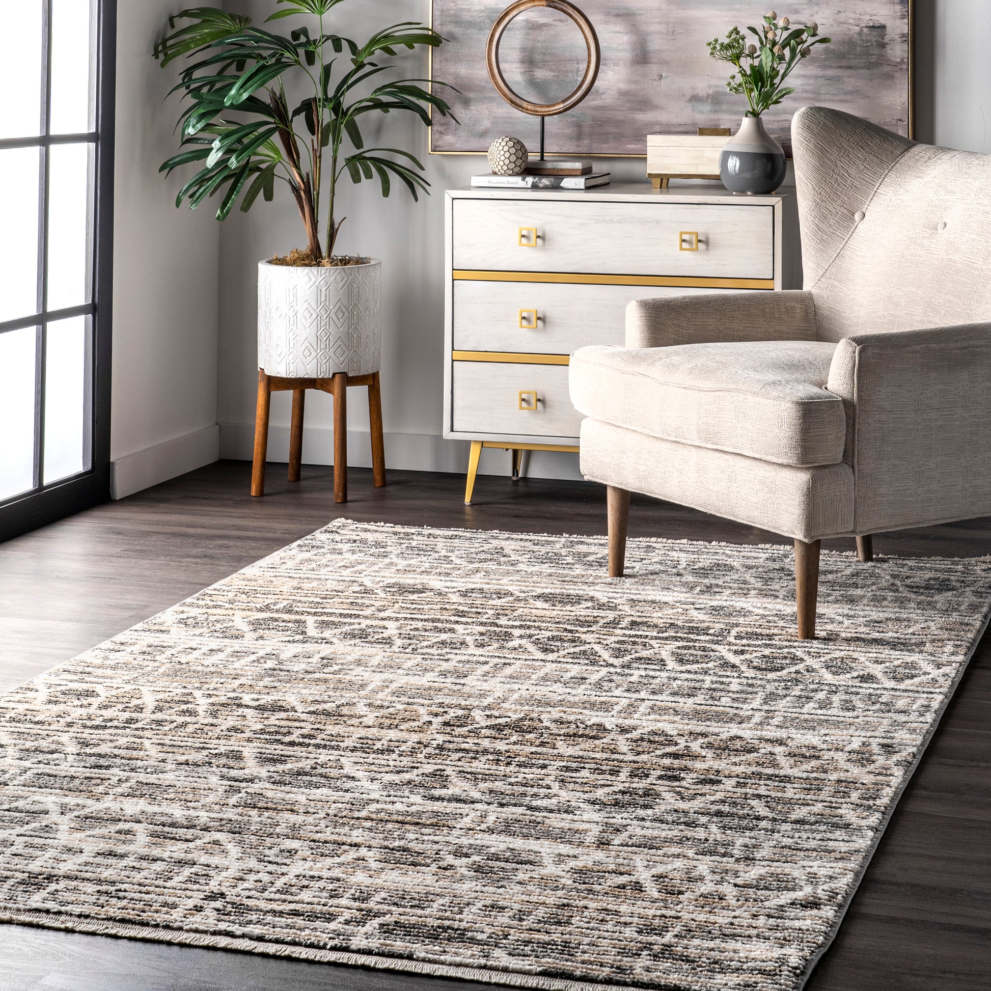 Nuloom Maisie Banded Tribal Nma1589C Gray Area Rug