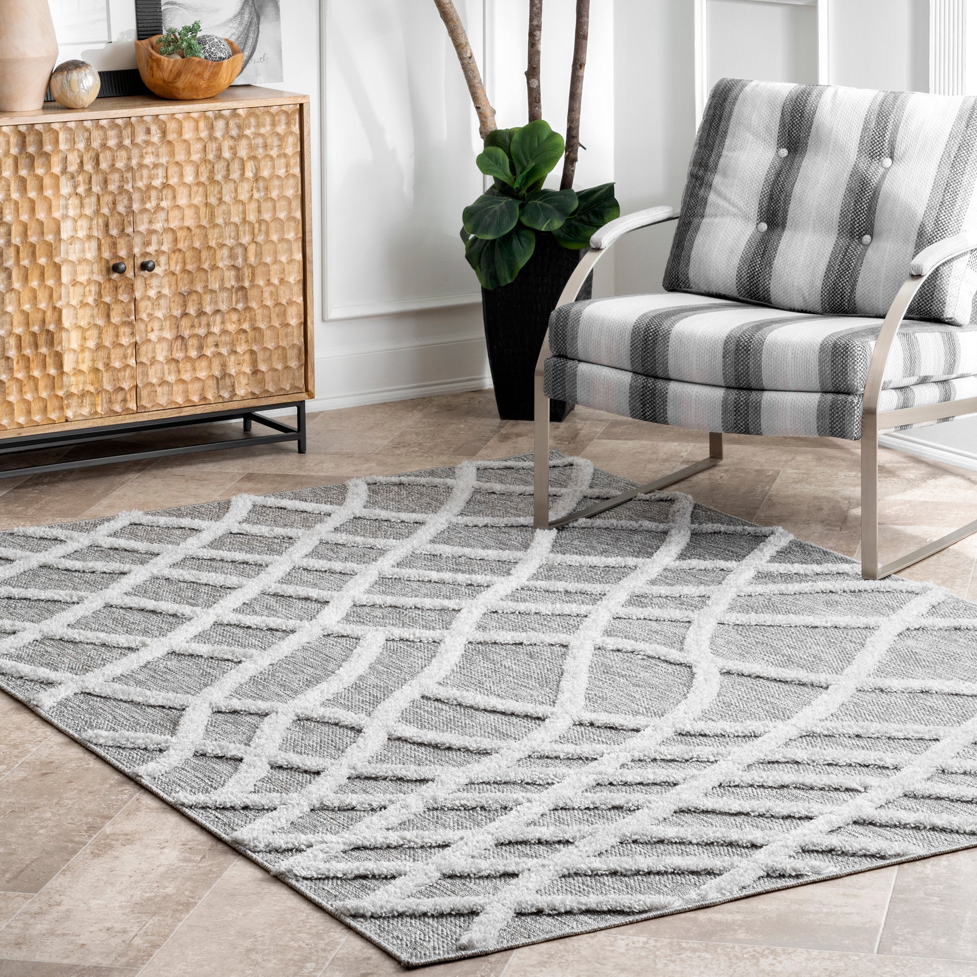 Nuloom Carly Raised Fishnet Trellis Nca1390A Gray Area Rug