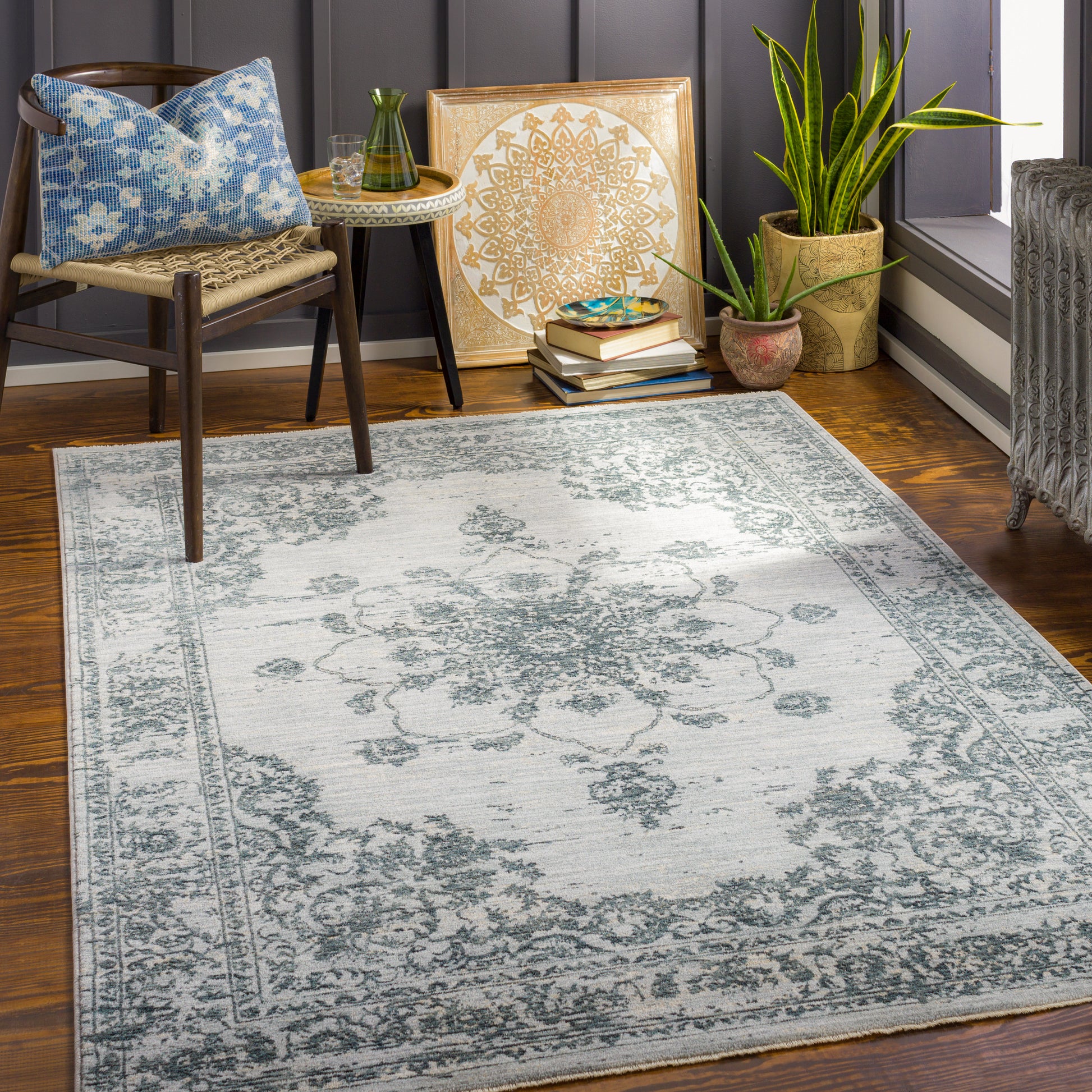 Surya Laila Laa-2302 Navy, Teal, Light Gray, Medium Gray Area Rug