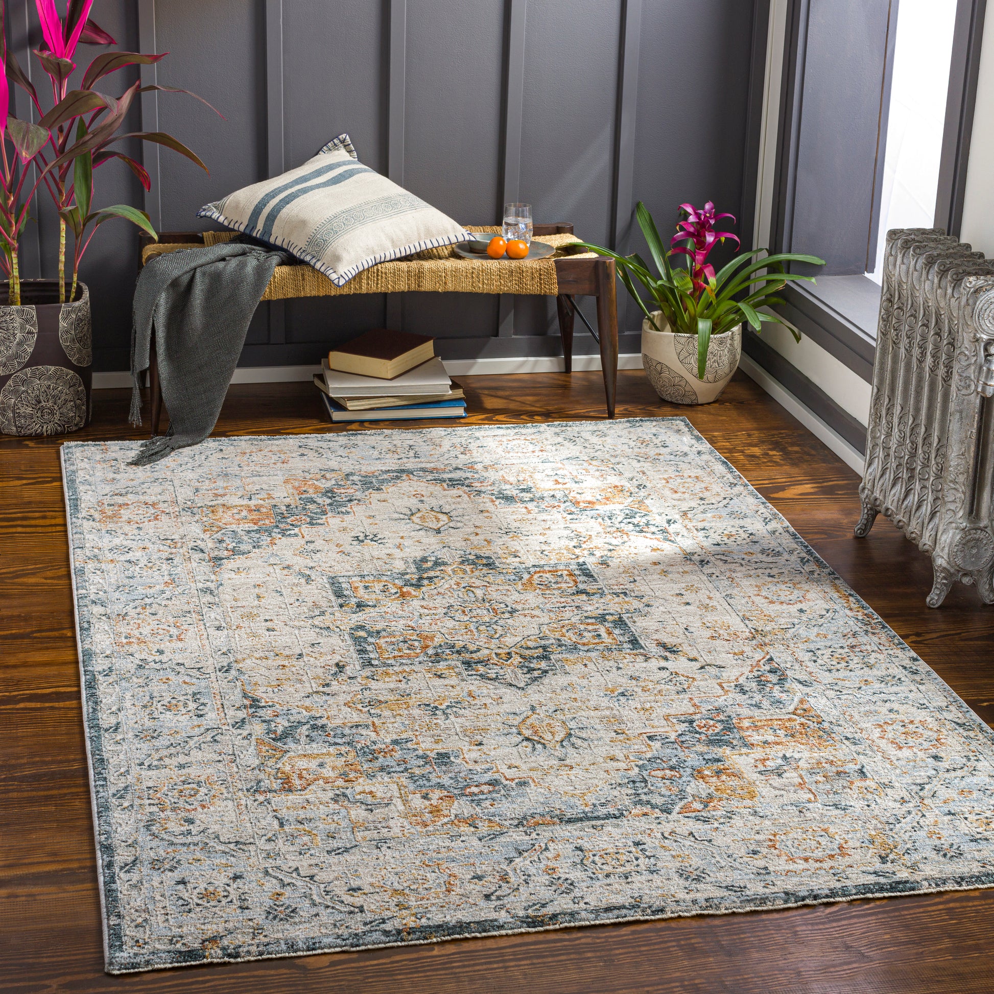 Surya Laila Laa-2313 Teal, Burnt Orange, Medium Gray, Sage Area Rug