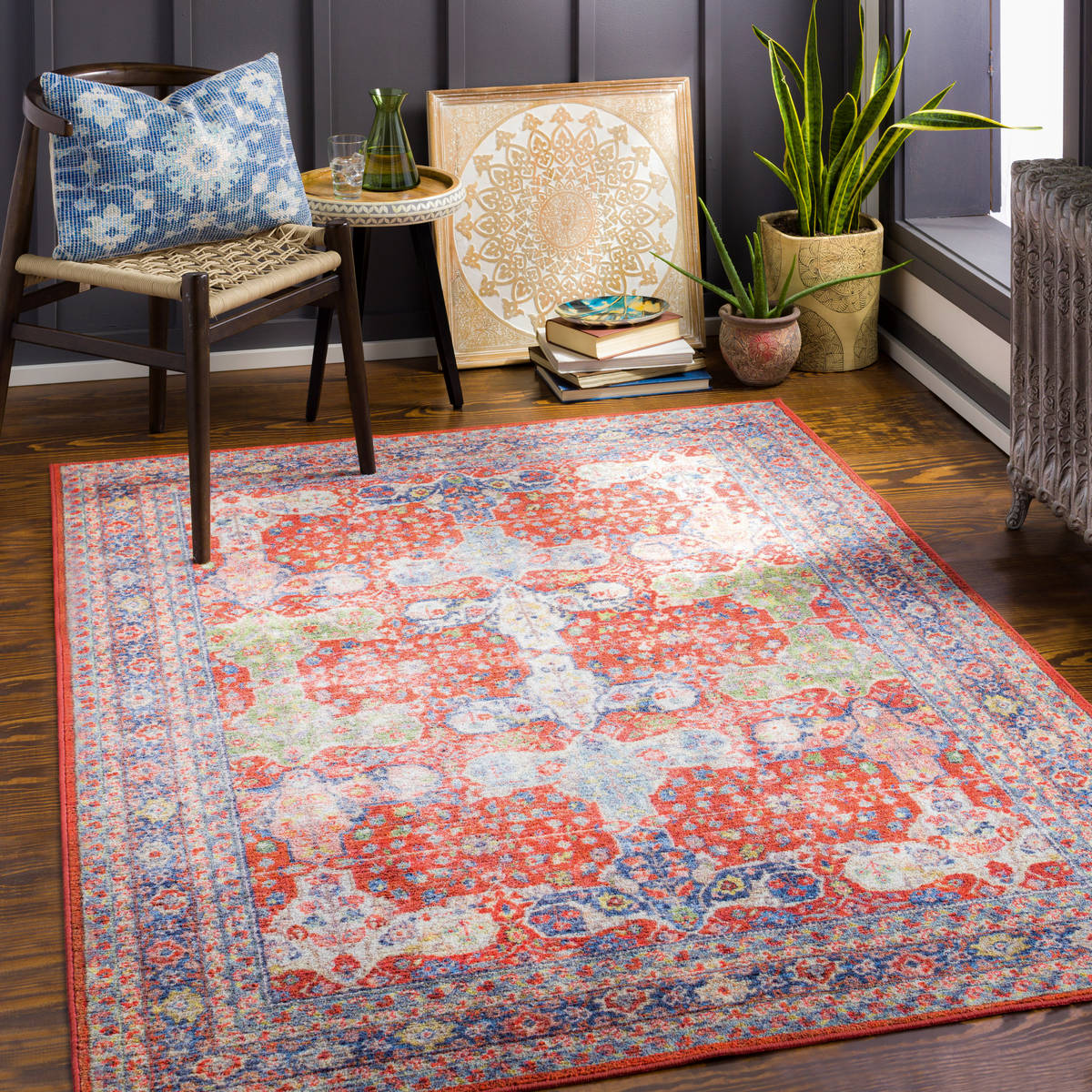 Surya Leicester Lec-2301 Bright Red, Dark Blue, Denim, Grass Green Area Rug