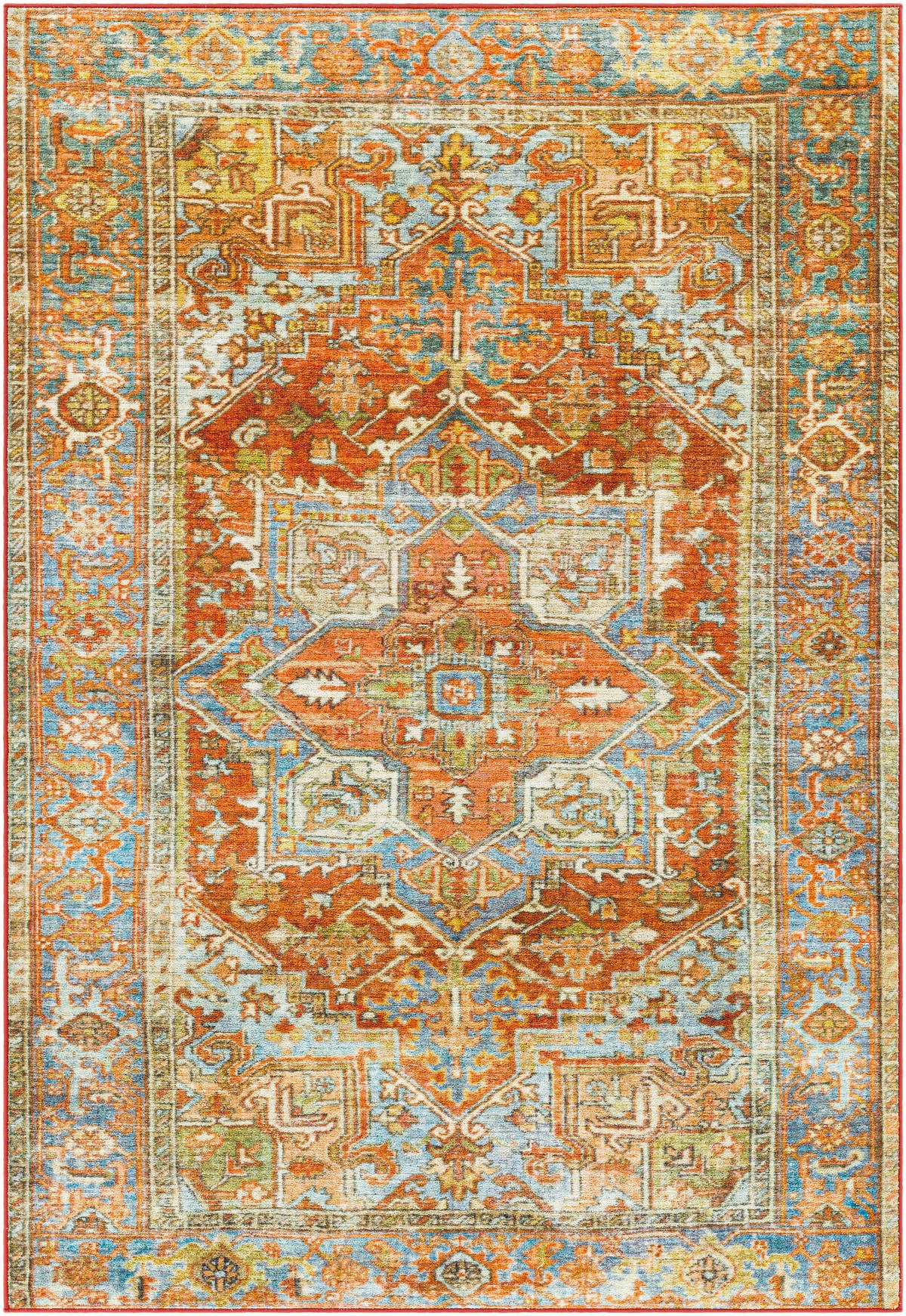 Surya Leicester Lec-2306 Burnt Orange, Coral, Dark Green, Dark Blue Rugs.
