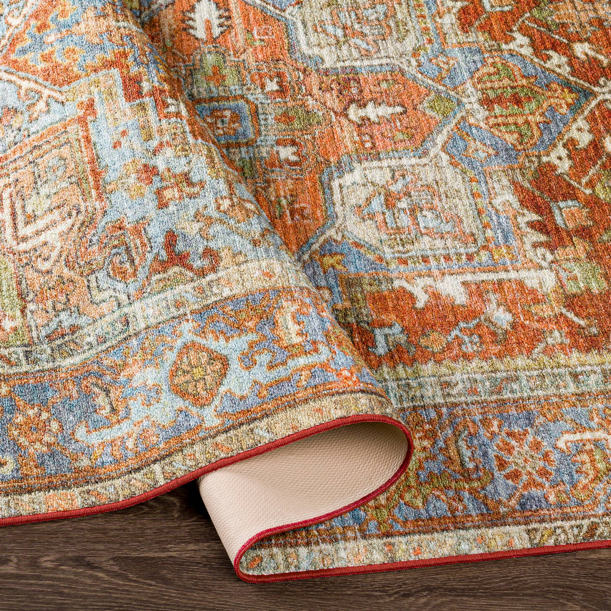 Surya Leicester Lec-2306 Burnt Orange, Coral, Dark Green, Dark Blue Rugs.