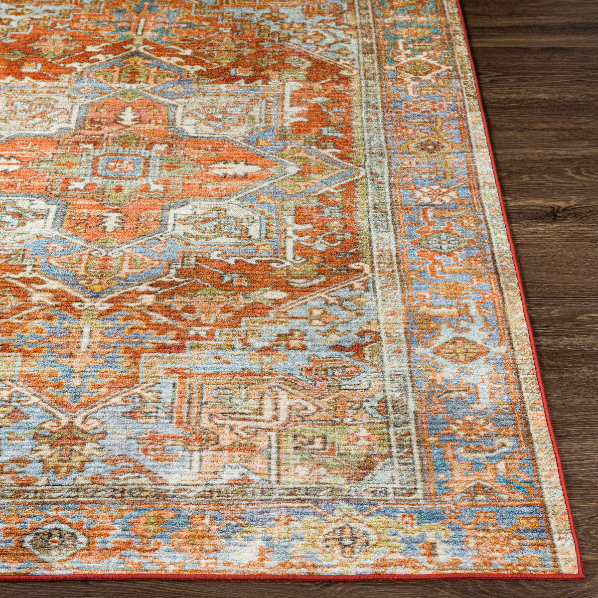 Surya Leicester Lec-2306 Burnt Orange, Coral, Dark Green, Dark Blue Rugs.