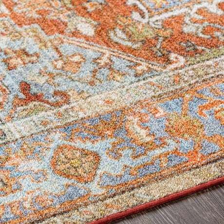 Surya Leicester Lec-2306 Burnt Orange, Coral, Dark Green, Dark Blue Rugs.