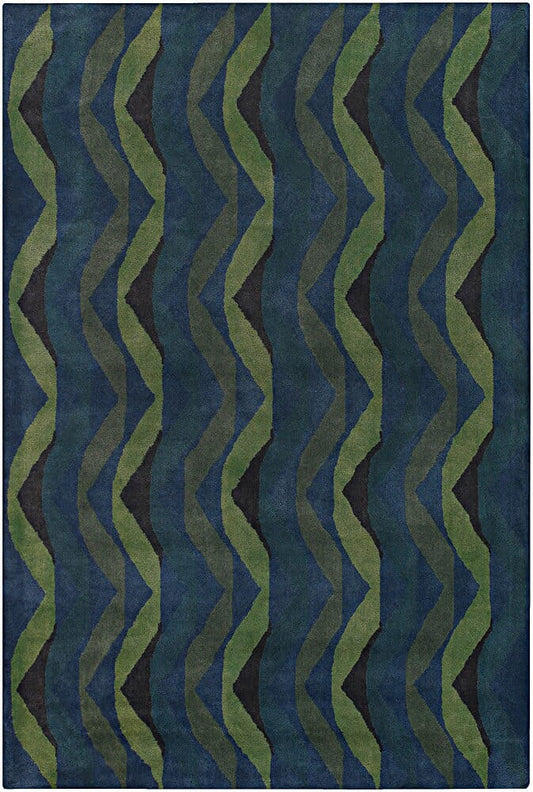 Chandra Lepley Lep2902 Blue / Green / Black Geometric Area Rug