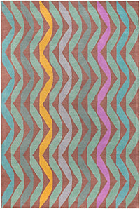 Chandra Lepley Lep2904 Brown / Green / Blue / Pink / Yellow Chevron Area Rug