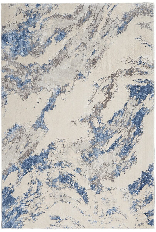 Nourison Silky Textures Sly03 Blue / Ivory / Grey Organic / Abstract Area Rug
