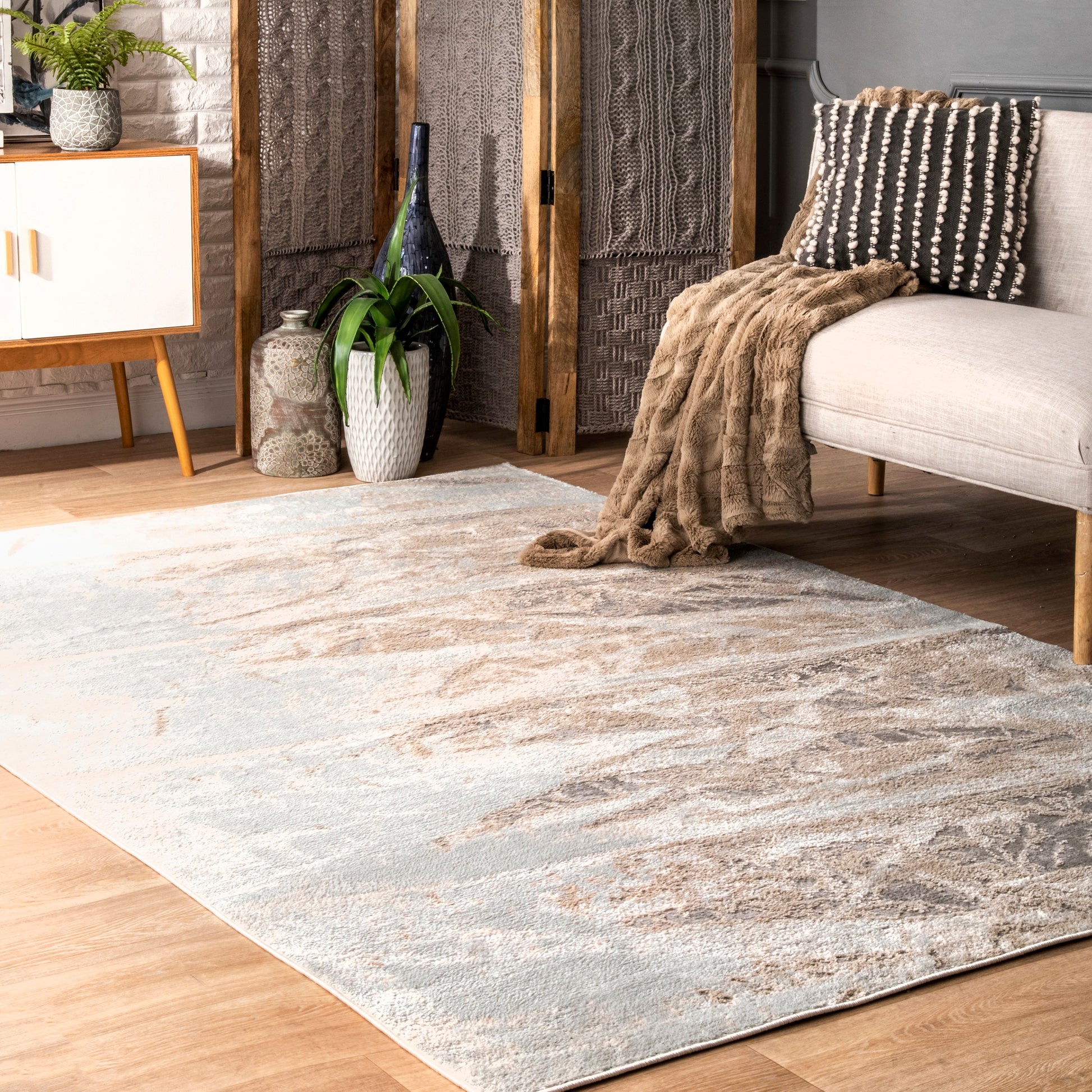 Nuloom Abstract Leora Nab1596B Silver Area Rug