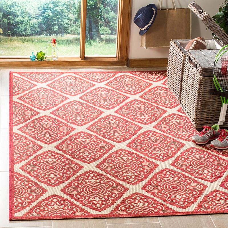 Safavieh Linden Lnd132Q Red / Creme Geometric Area Rug