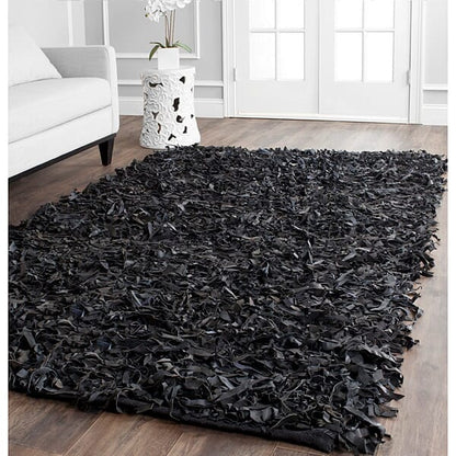 Safavieh Leather Shag Lsg511A Black Shag Area Rug