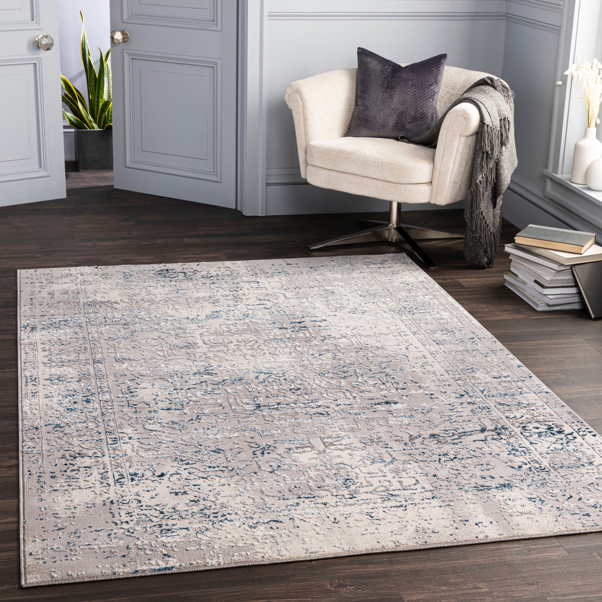 Surya Lustro Lsr-2306 Dark Blue, Beige, Cream, Taupe Area Rug