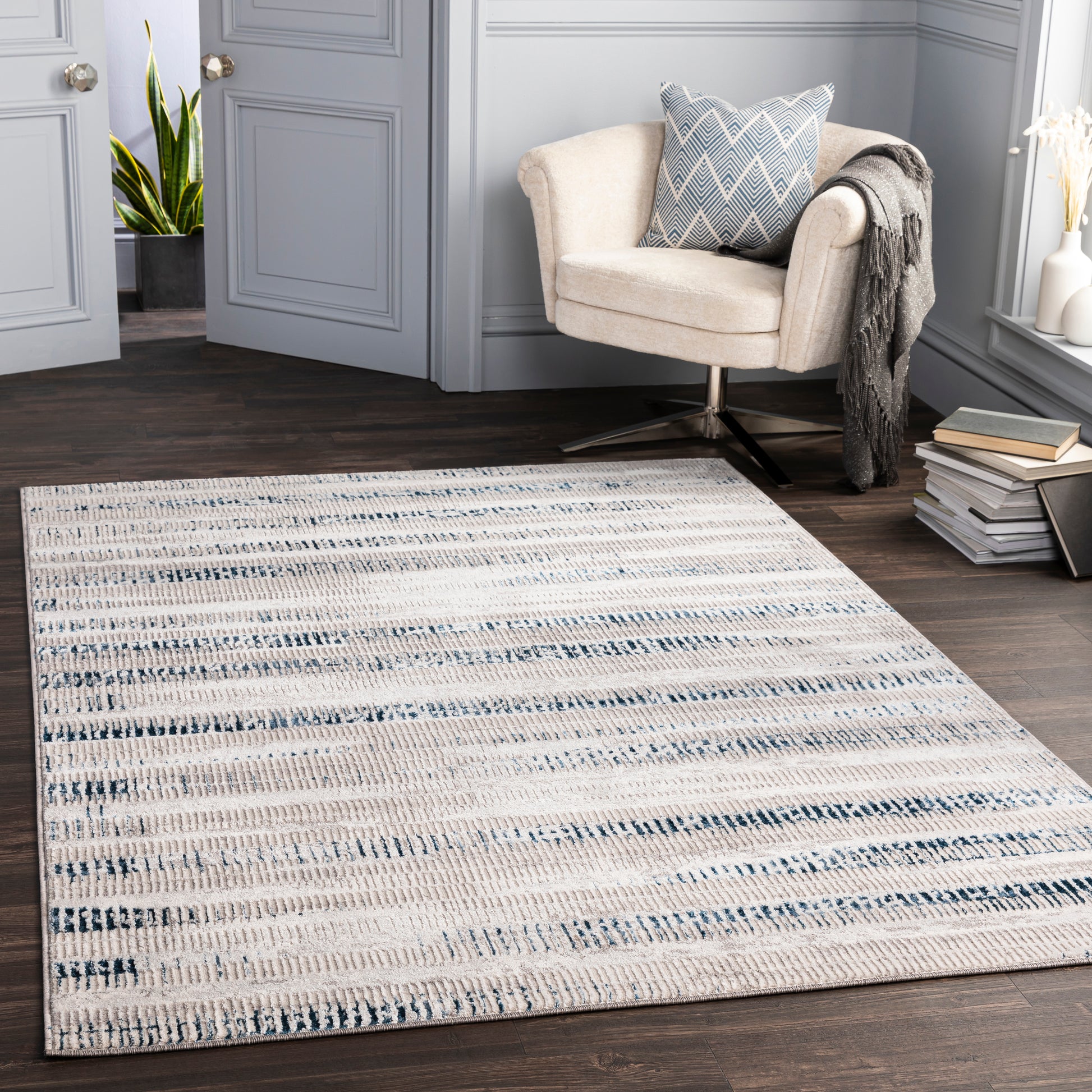 Surya Lustro Lsr-2309 Dark Blue, Beige, Cream, Taupe Area Rug