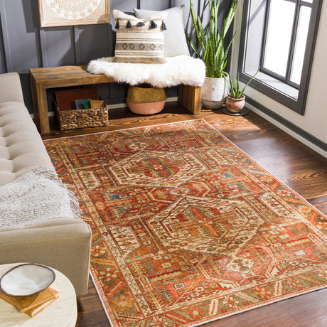 Surya Lavable Lvb-2300 Burnt Orange, Dark Red, Peach, Olive Rugs.