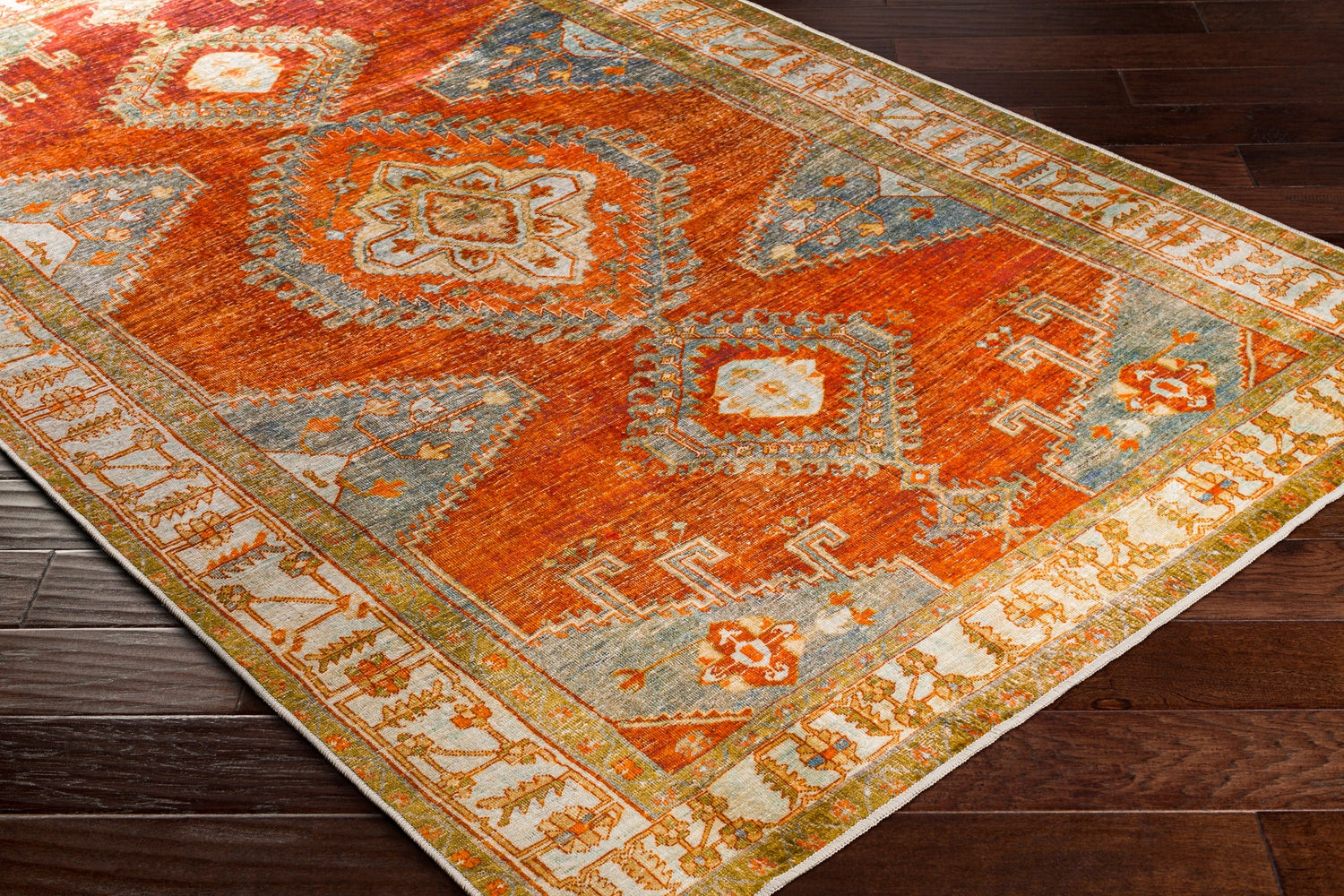 Surya Lavable Lvb-2301 Burnt Orange, Bright Orange, Rust, Dark Brown Rugs.