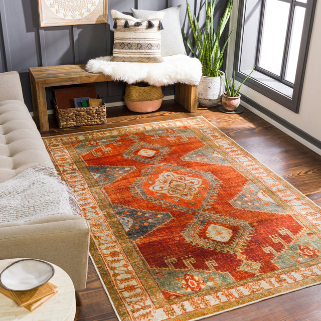 Surya Lavable Lvb-2301 Burnt Orange, Bright Orange, Rust, Dark Brown Rugs.