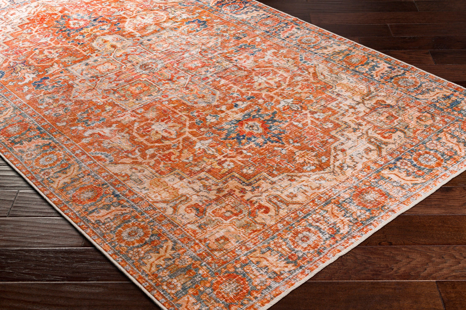 Surya Lavable Lvb-2303 Burnt Orange, Coral, Wheat, Dark Blue Rugs.