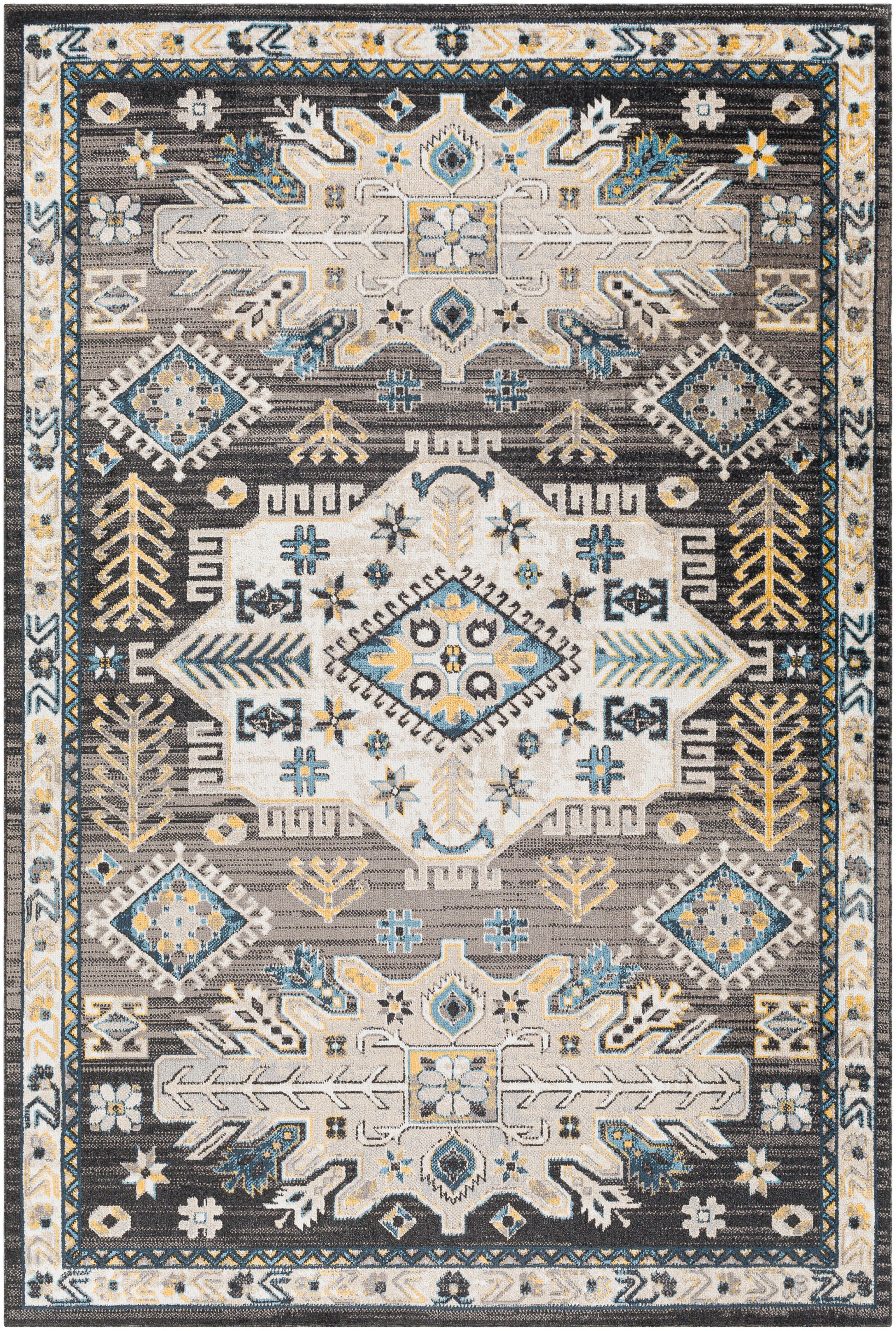 Surya Lavadora Lvr-2307 Black, Medium Gray, Sky Blue, Bright Yellow Area Rug