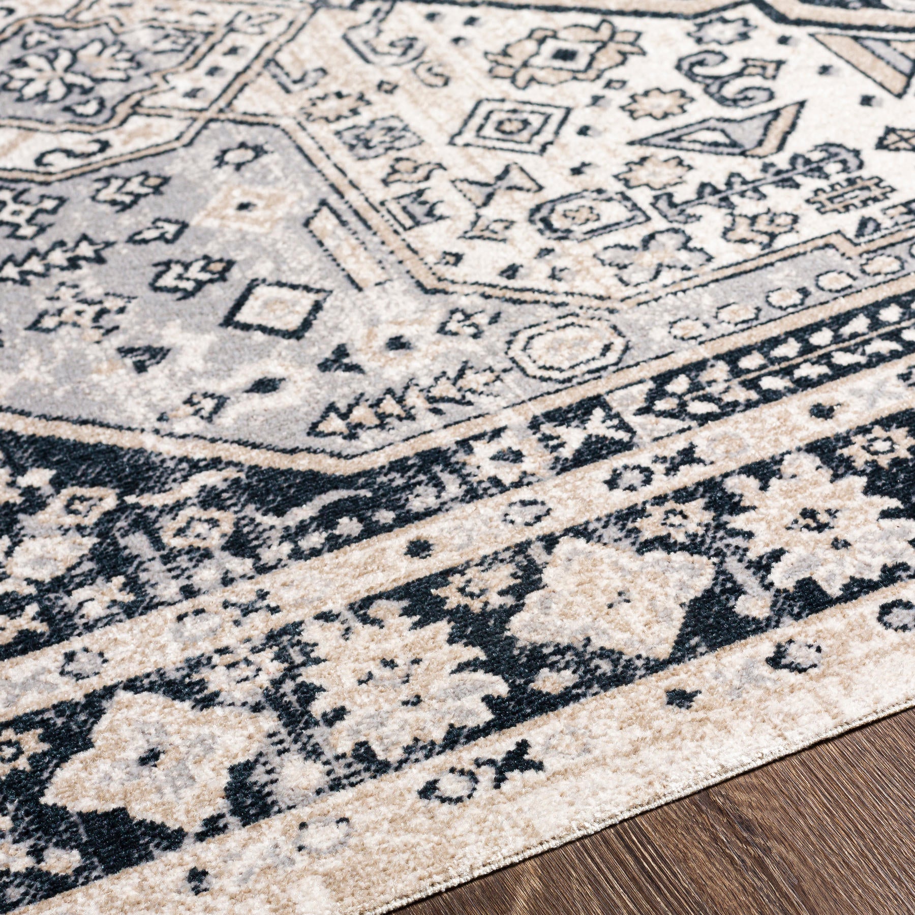 Surya Lavadora Lvr-2324 Black, Ink Blue, Light Gray, Light Beige Area Rug