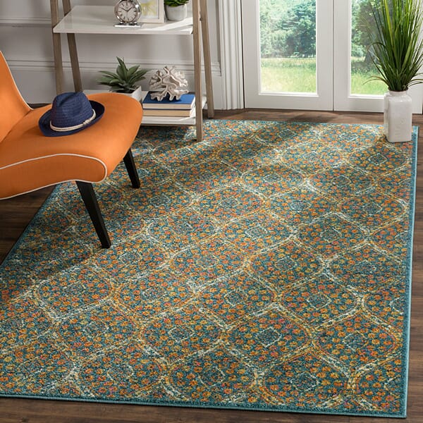 Safavieh Madison Mad140A Blue / Orange Damask Area Rug