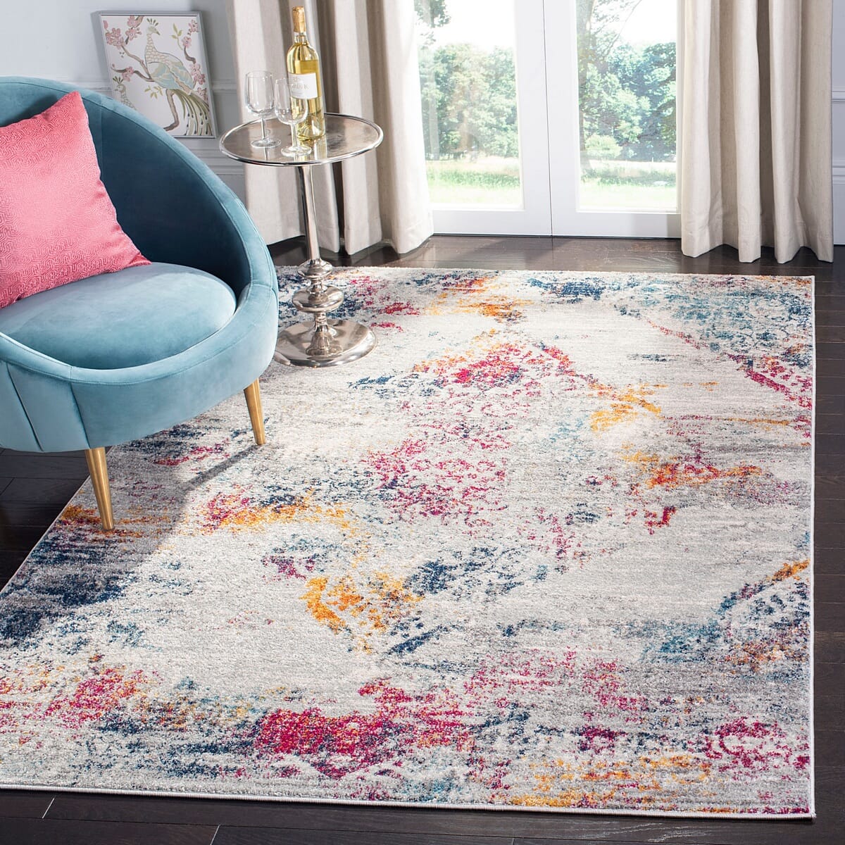 Safavieh Madison Mad157R Light Grey / Fuchsia Vintage / Distressed Area Rug