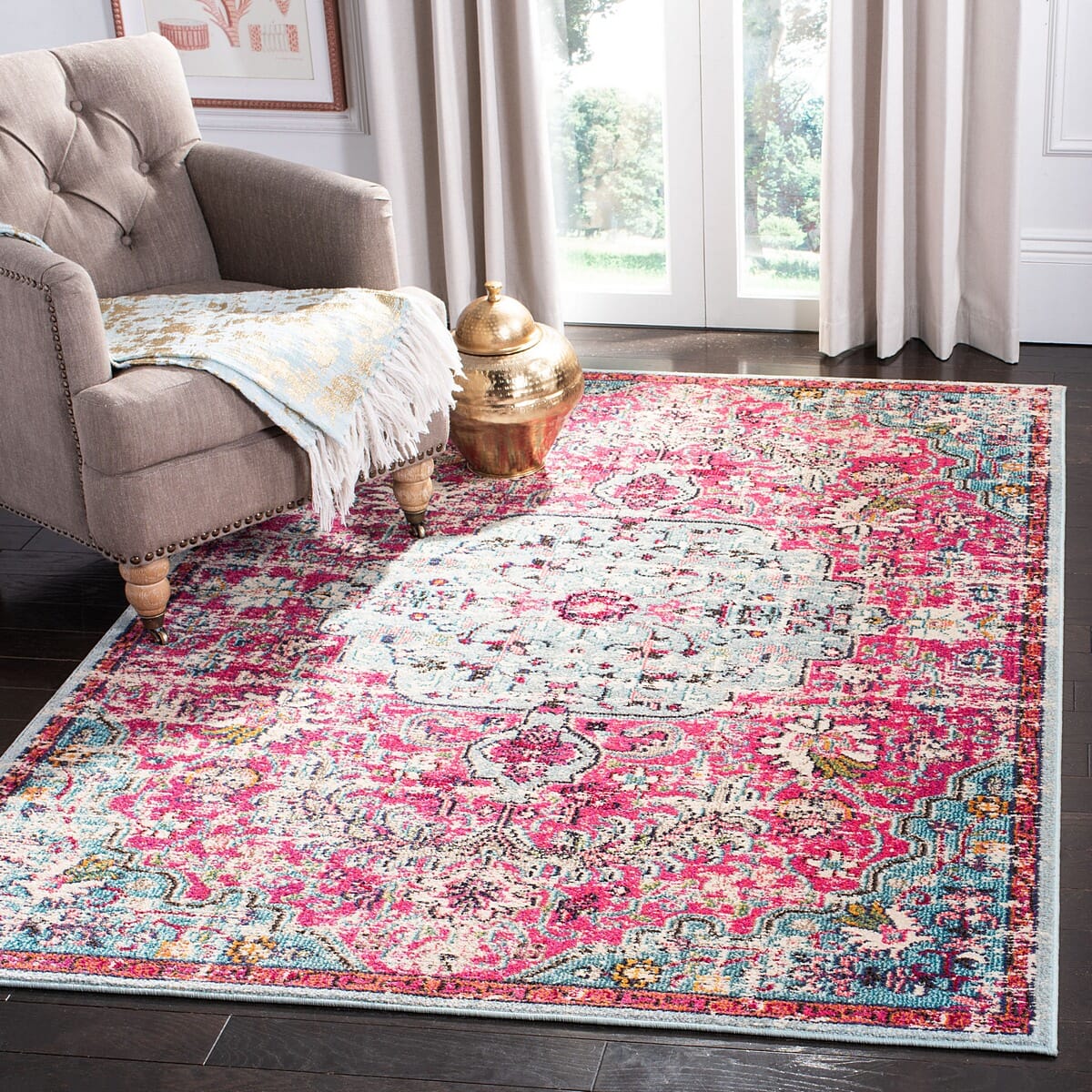 Safavieh Madison Mad447R Fuchsia / Teal Vintage / Distressed Area Rug