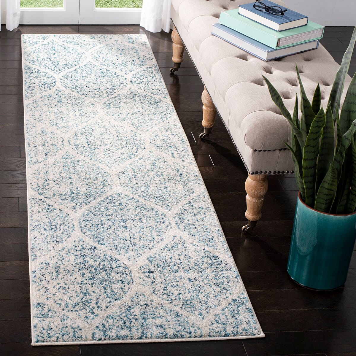 Safavieh Madison Mad604E Cream / Turquoise Damask Area Rug