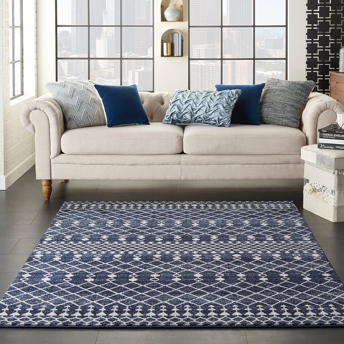 Nourison Palermo Pmr03 Navy / Grey Moroccan Area Rug