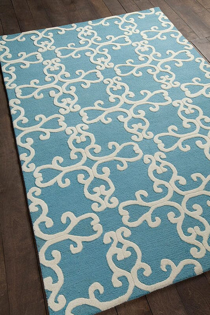 Chandra Makenna Mak42601 Blue / Cream Damask Area Rug