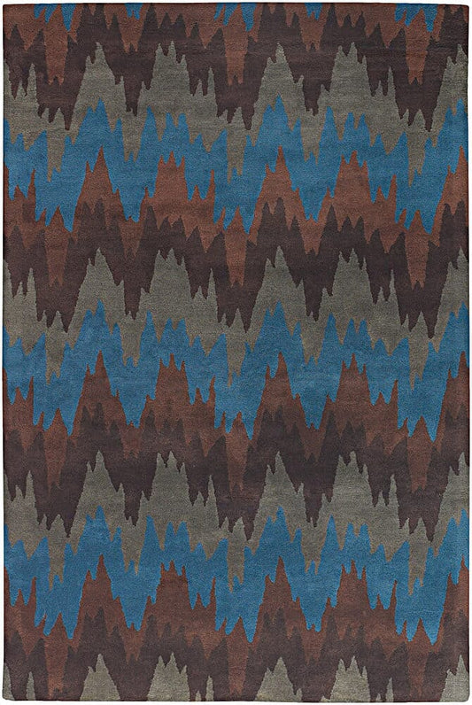 Chandra Mary Agan Mar-2402 Brown / Blue / Taupe Chevron Area Rug