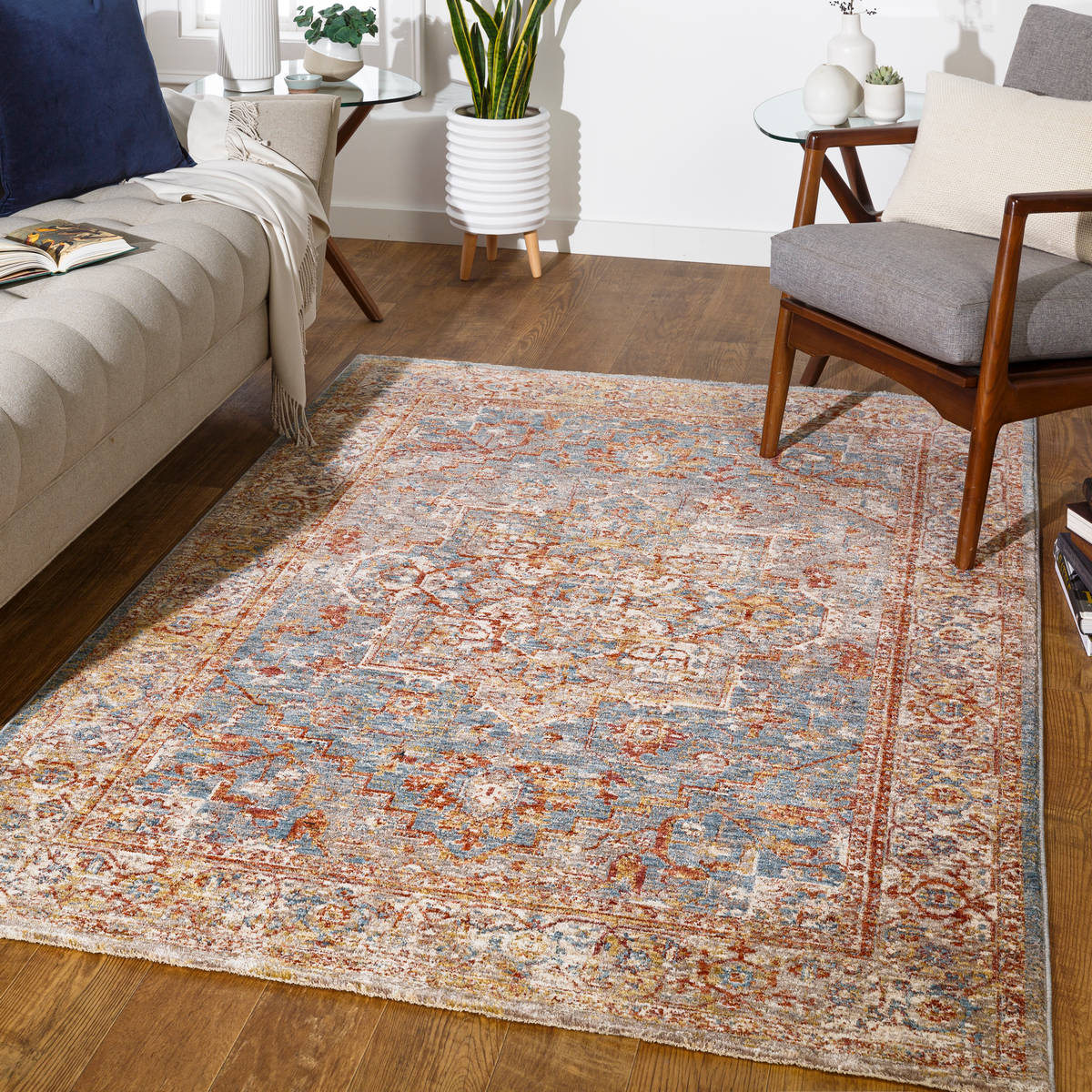 Surya Mirabel Mbe-2310 Teal, Aqua, Medium Gray, Burnt Orange Area Rug