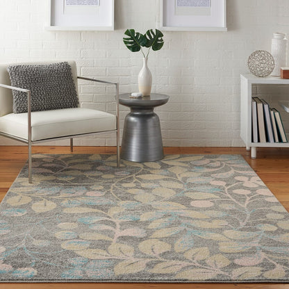 Nourison Tranquil Tra03 Grey / Beige Floral / Country Area Rug