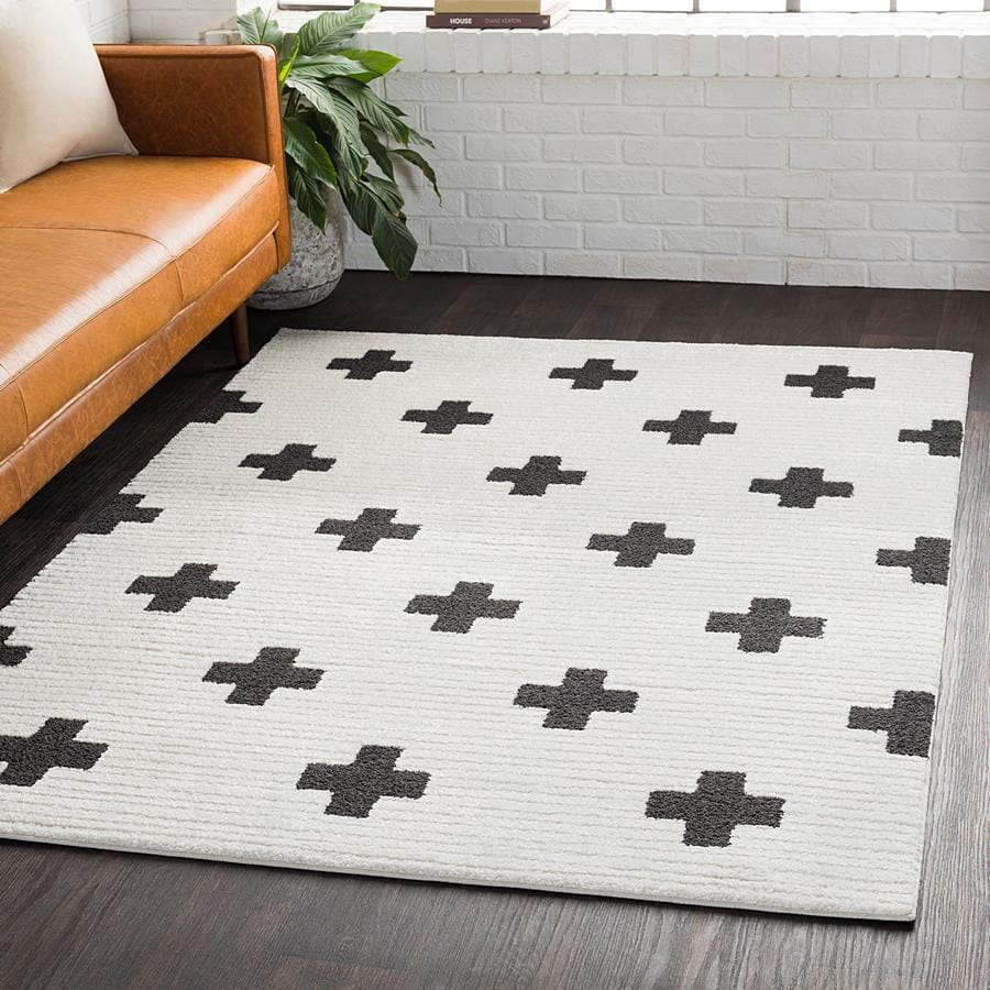 Surya Moroccan Shag Mcs-2306 Black, Charcoal, White Damask Area Rug