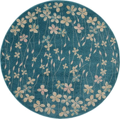 Nourison Tranquil Tra04 Turquoise Floral / Country Area Rug