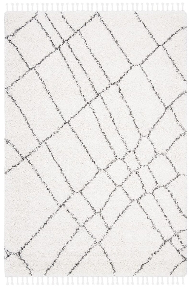 Safavieh Moroccan Fringe Shag Mfg316A Ivory/Grey Rug.