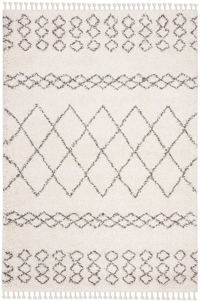 Safavieh Moroccan Fringe Shag Mfg343A Ivory/Grey Rug.