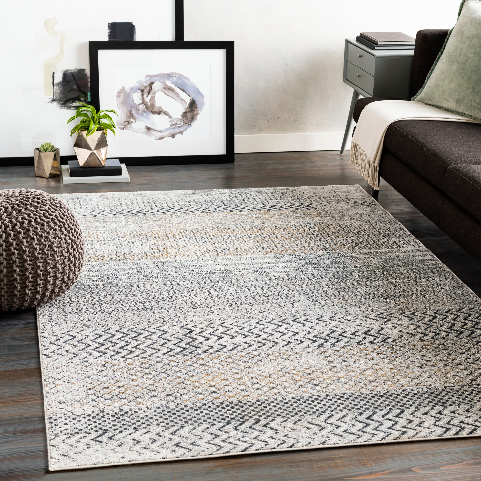 Surya Milano Mln-2308 Light Gray, Charcoal, Medium Gray, Mustard Area Rug