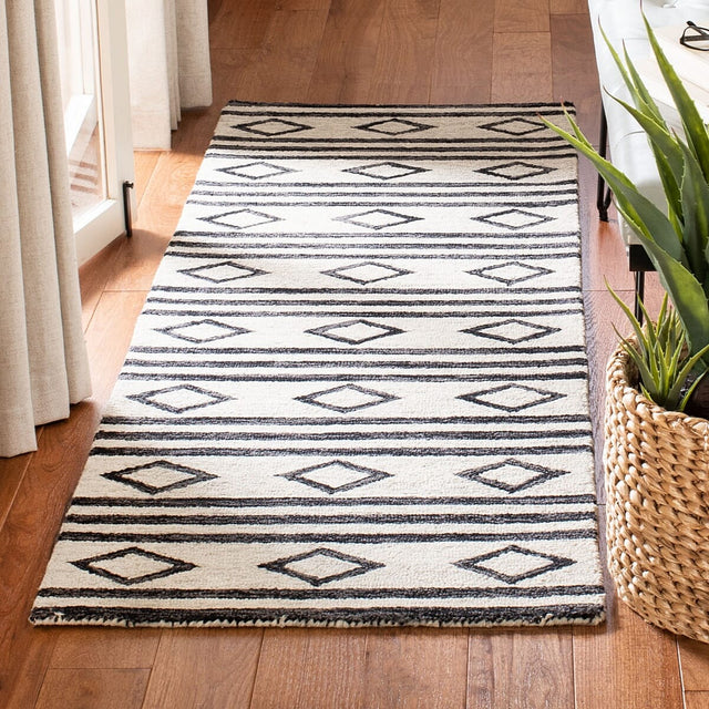 Safavieh Micro-Loop Mlp153A Ivory / Charcoal Moroccan Area Rug