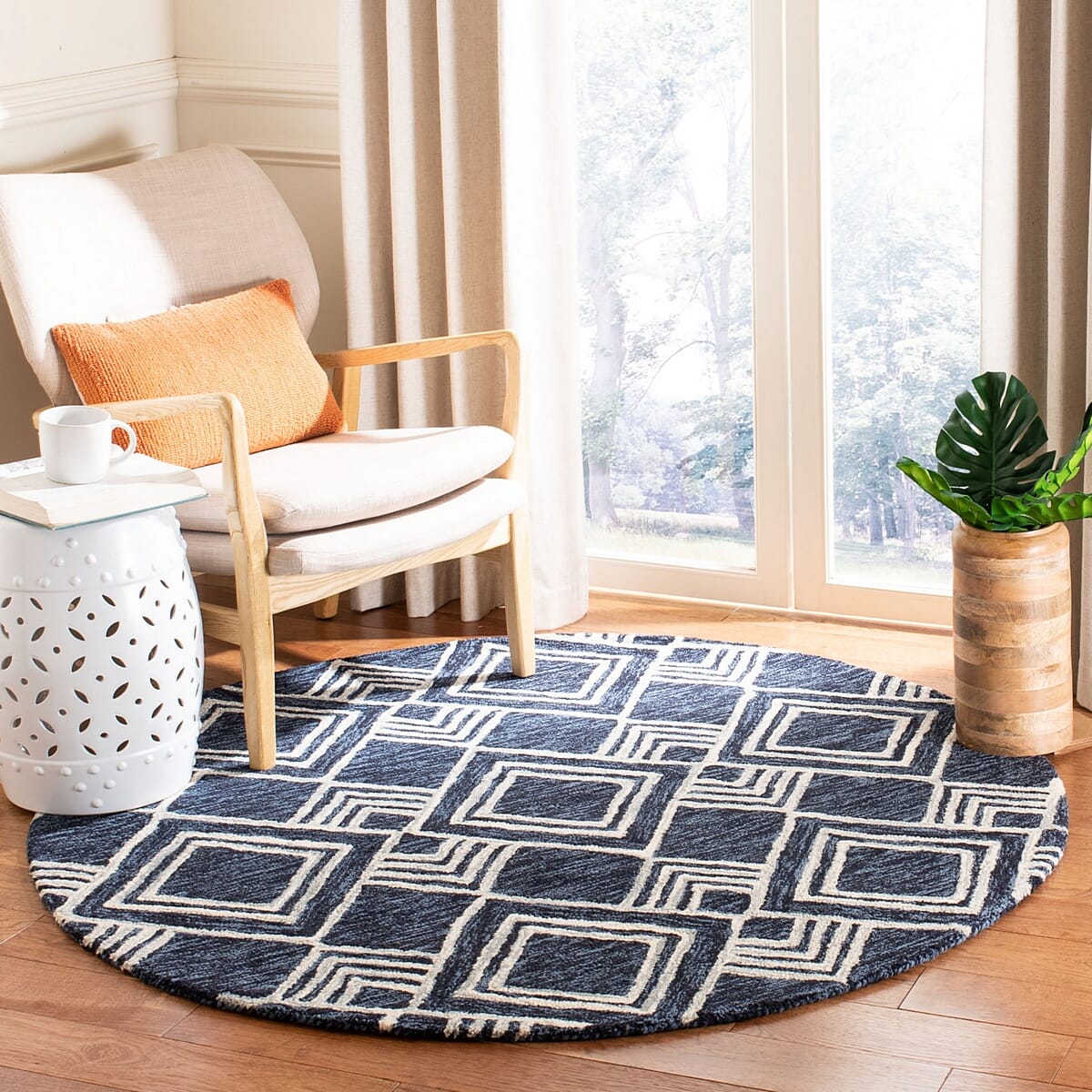 Safavieh Micro-Loop Mlp154N Navy / Ivory Rugs.