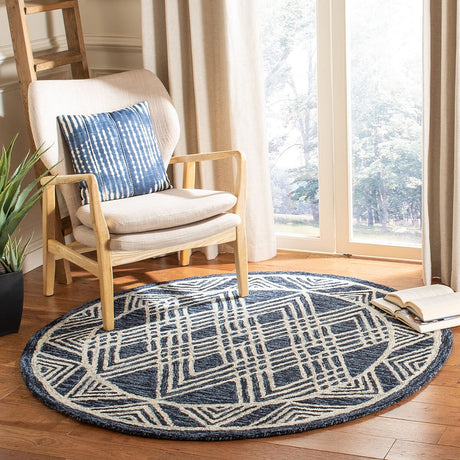 Safavieh Micro-Loop Mlp155N Navy / Ivory Moroccan Area Rug